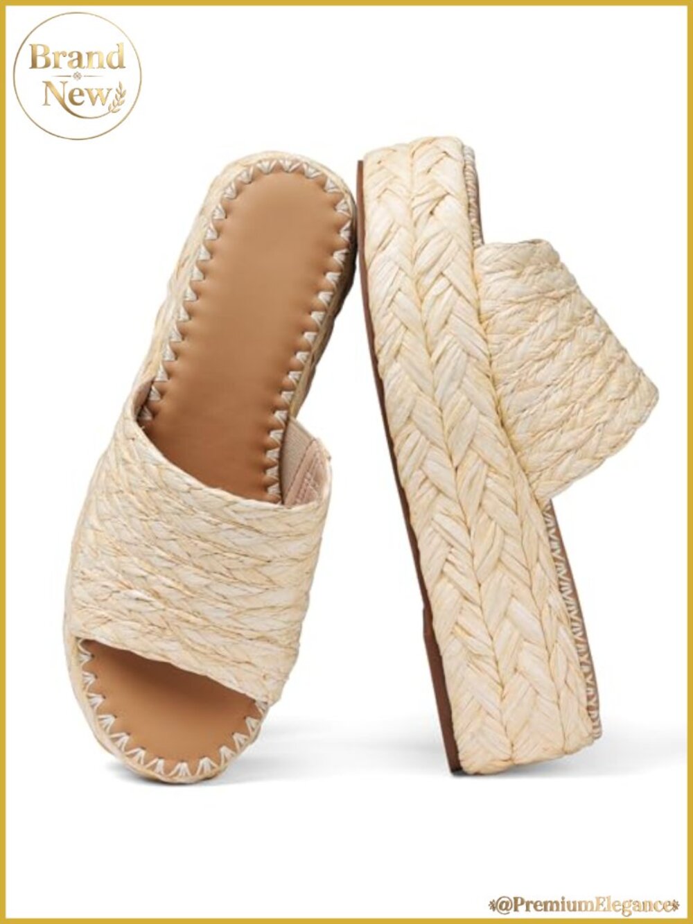 Platform Espadrille Wedge Sandals Woven Raffia Slip-On Summer Beach